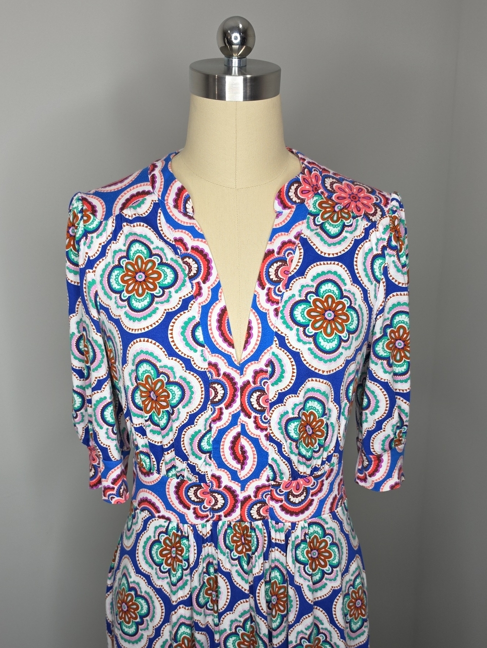 Boden Lily Jersey Midi Tea Dress Size 4 Bright Blue Botanic Blush - Picture 7 of 10
